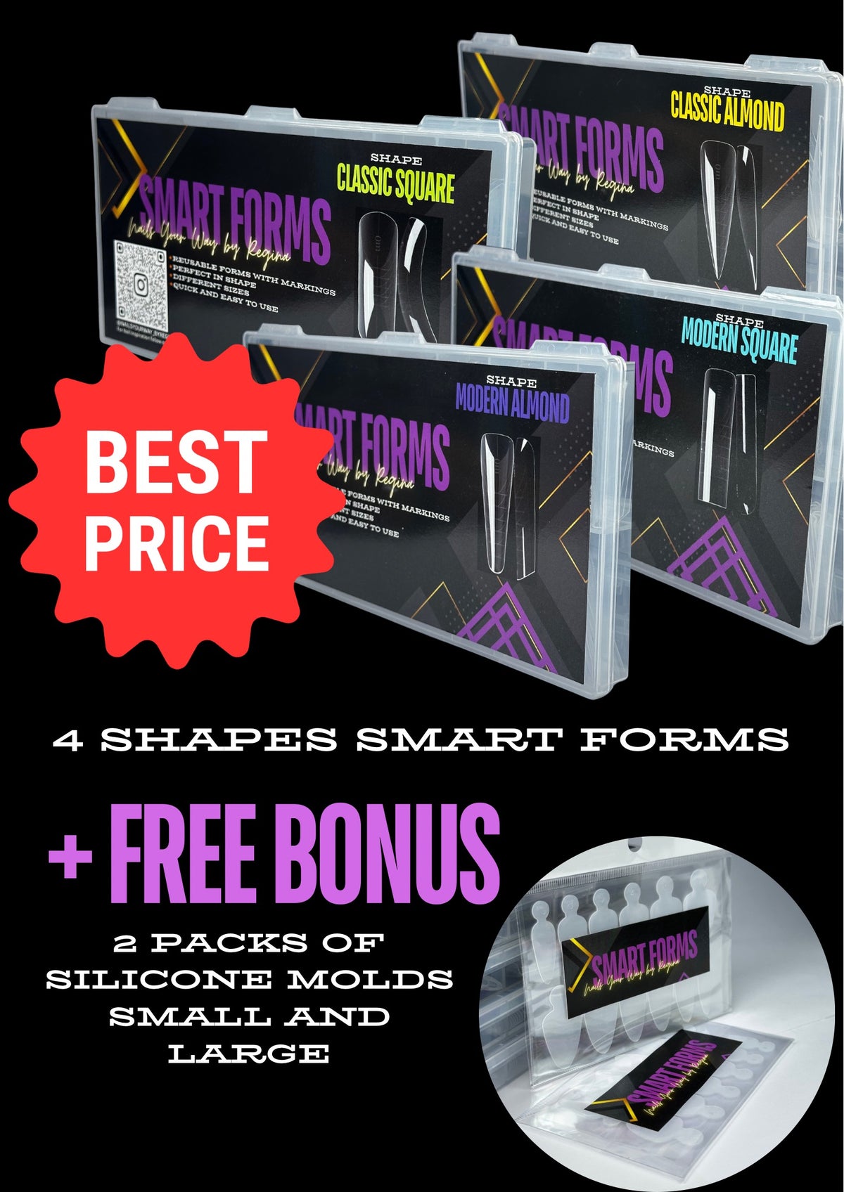 4 shapes of dual forms with free silicone molds