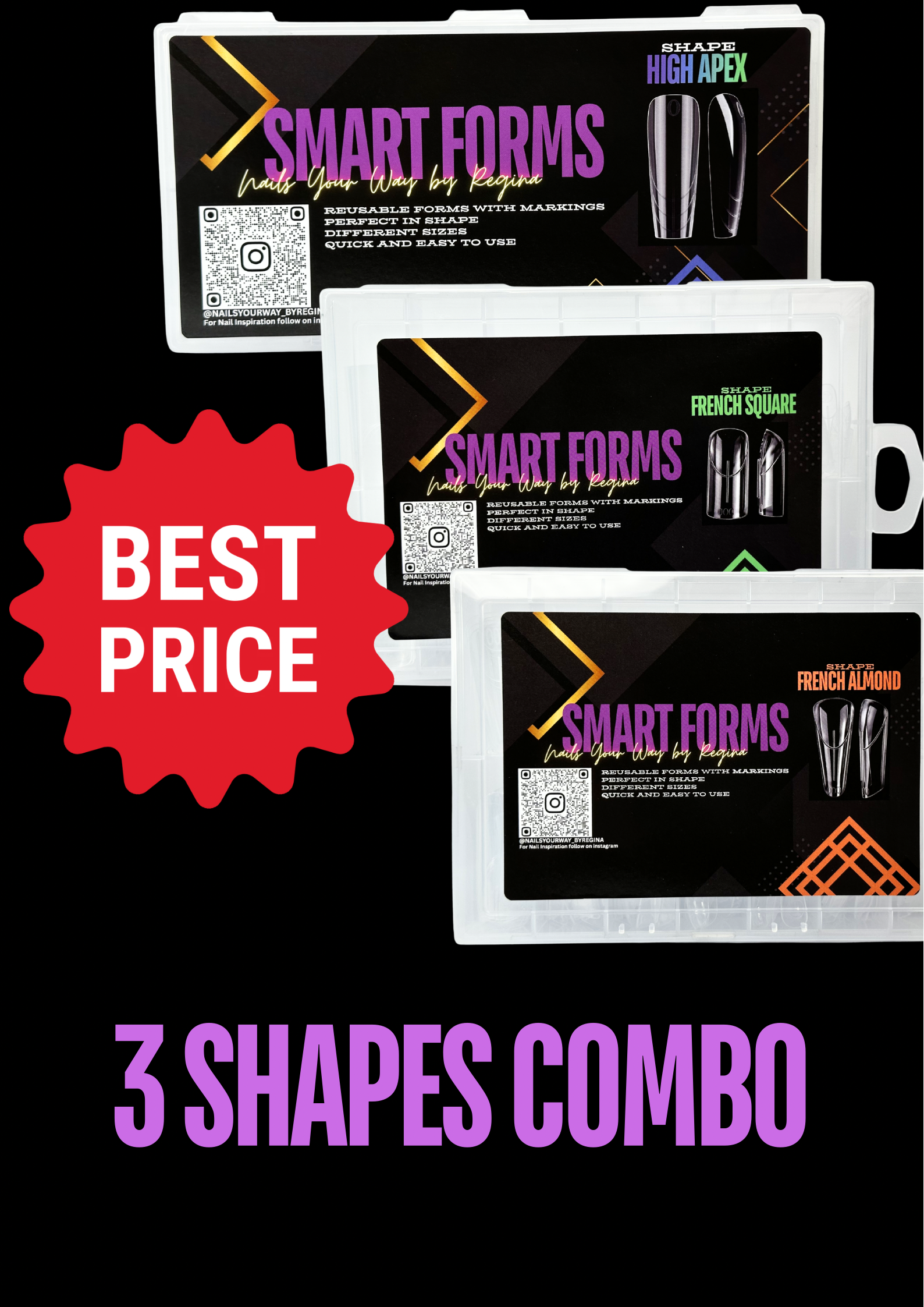 3 Shapes Combo- French Almond/ French Square/ High Apex